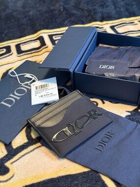 Dior Black Textured Card Holder with Glossy Logo
